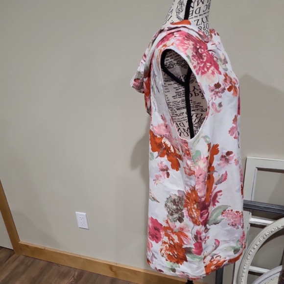 Soft Surroundings Women SZ PL Linen floral hooded sleeveless tunic cottage core - Picture 4 of 11